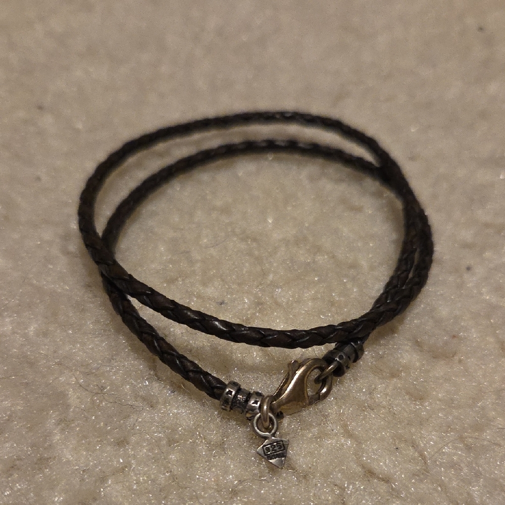 Retired Silpada Braided Brown Leather Double Bracelet with Sterling Silver Clasp